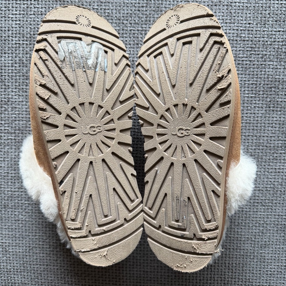 UGG Disquette Chestnut Suede Platform Slippers 9 Sheepskin Fur 1122550 Coquette - Picture 8 of 12